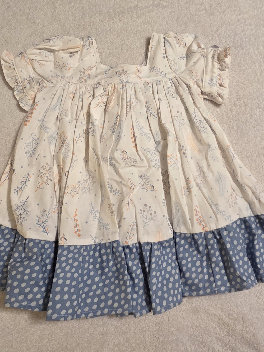 Handmade Girls Blue/White Floral Dress (Size 2T)